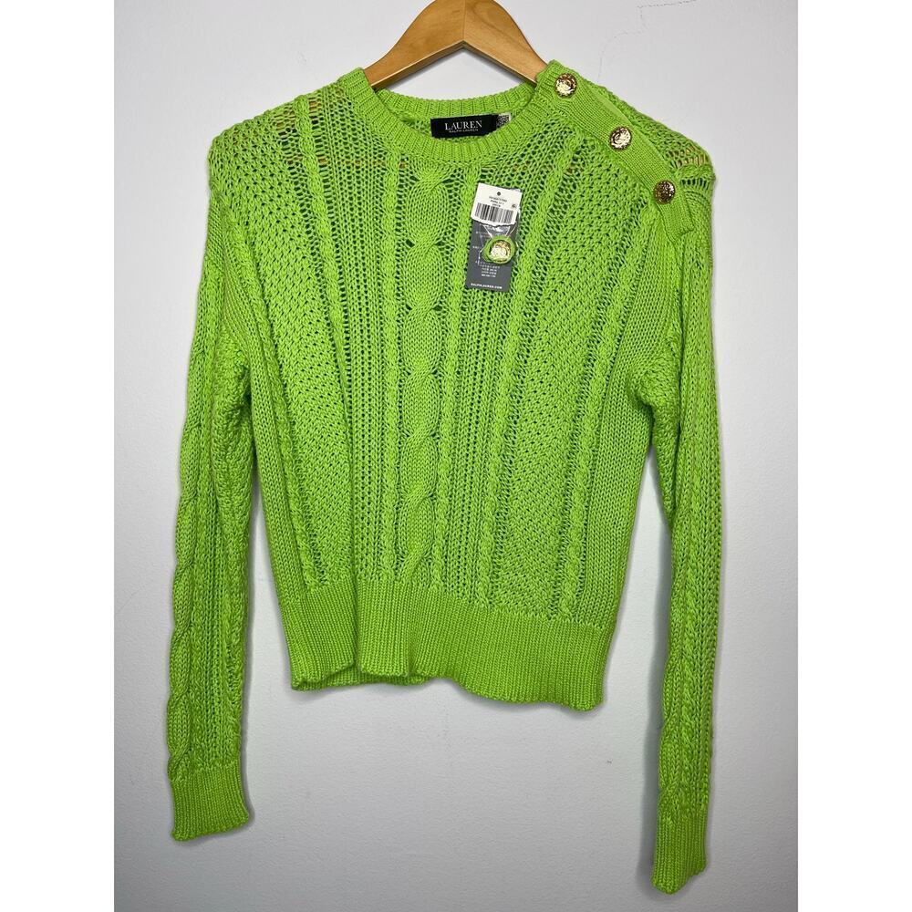Lauren Ralph Lauren Black Label Aran knit Riviera Green Sweater size PS NWT - Picture 8 of 11